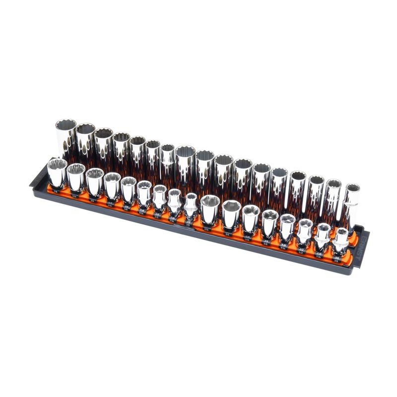 Ernst Manufacturing 8488 Socket Boss, Premium 2-Rail, 1/2 Inch-Drive Socket Organizer, 18-Inch, Orange - Made in USA 19-INCH 1/2" Orange