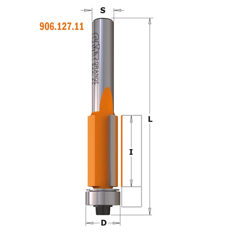 FLUSH TRIM BIT S=1/4"" D=3/8x1/2x2-3/16'' RH W/BEARING"