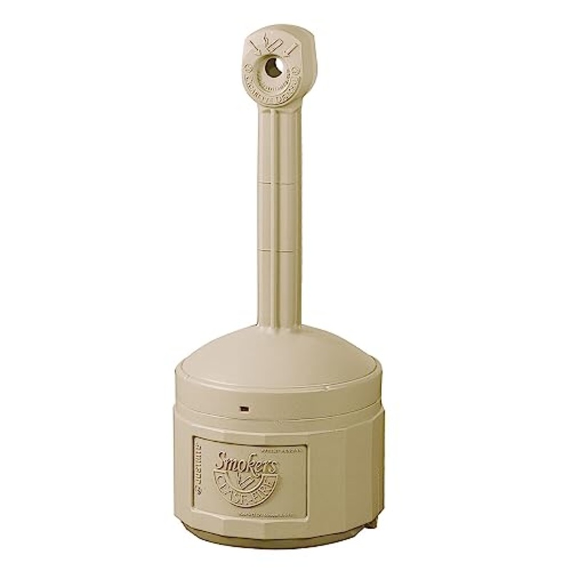 Justrite, Original Smokers Cease-Fire Outdoor Ashtray, Polyethylene Standing Ashtray with Steel Bucket, 4 Gallon, Adobe Beige, 26800B