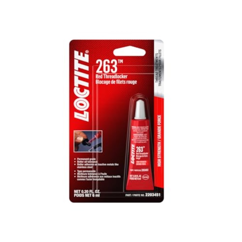 LOCTITE 263 Automotive Threadlocker Red  High Strength Thread Lock, General Purpose Applications, Oil Tolerant, Fluorescent - 6 ml, 1 Pack
