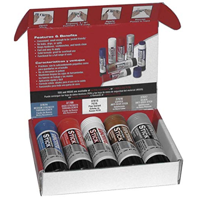 LOCTITE Thread Treatment Glue Stick Assortment Pack for Automotive: High-Temperature, Non-Corrosive, Verastile, Easy to Use| Pack of 5, 19 Gram Sticks (PN 576507 | 37614, 37615, 37616, 37617 & 37700)