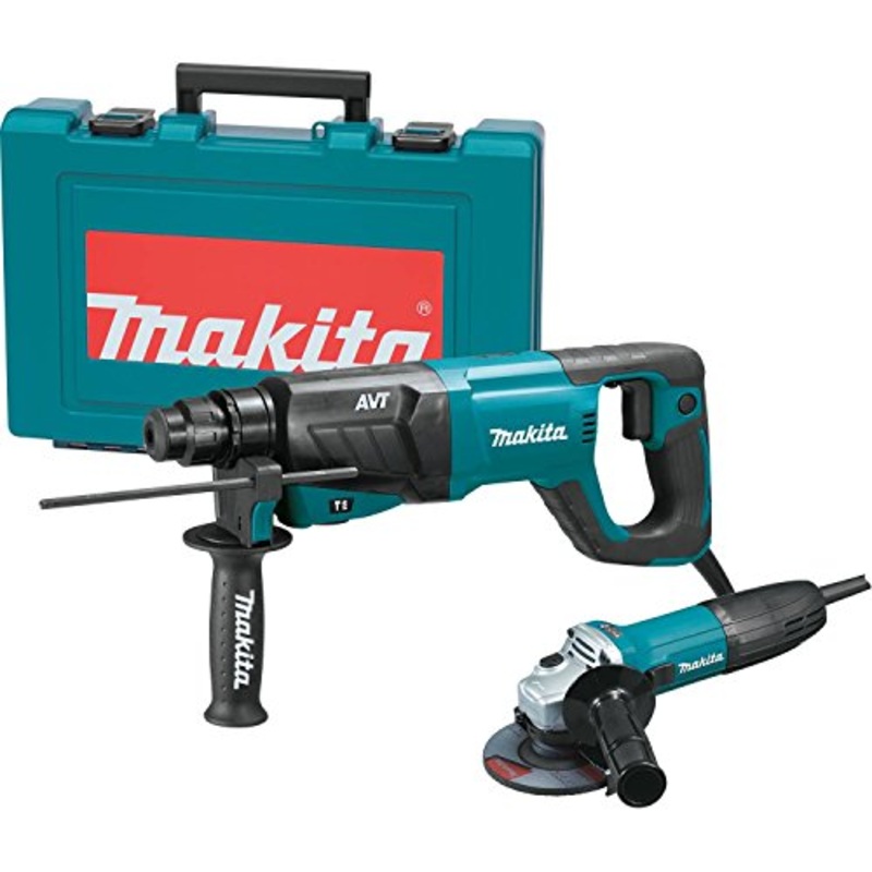 Makita (HR2641X1) SDS-PLUS 3-Mode Variable Speed AVT Rotary Hammer with Case and 4-1/2" Angle Grinder, 1"