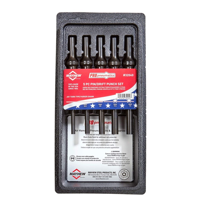 Mayhew Tools 32040 Pneumatic Pin/Drift Punch Set, 5-Piece, Black Oxide Finish