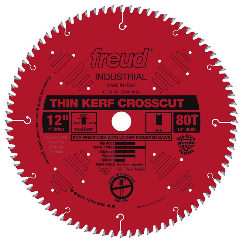 Freud 12" Thin Kerf Fine Finish Crosscut Blade with Perma-Shield Coating