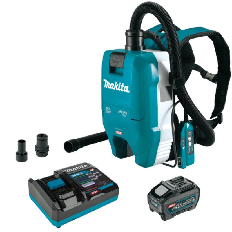 Makita (GCV06T1) 40V max XGT Brushless Cordless 1/2 Gallon HEPA Filter Backpack Dry Dust Extractor Kit, AWS Capable (5.0Ah)