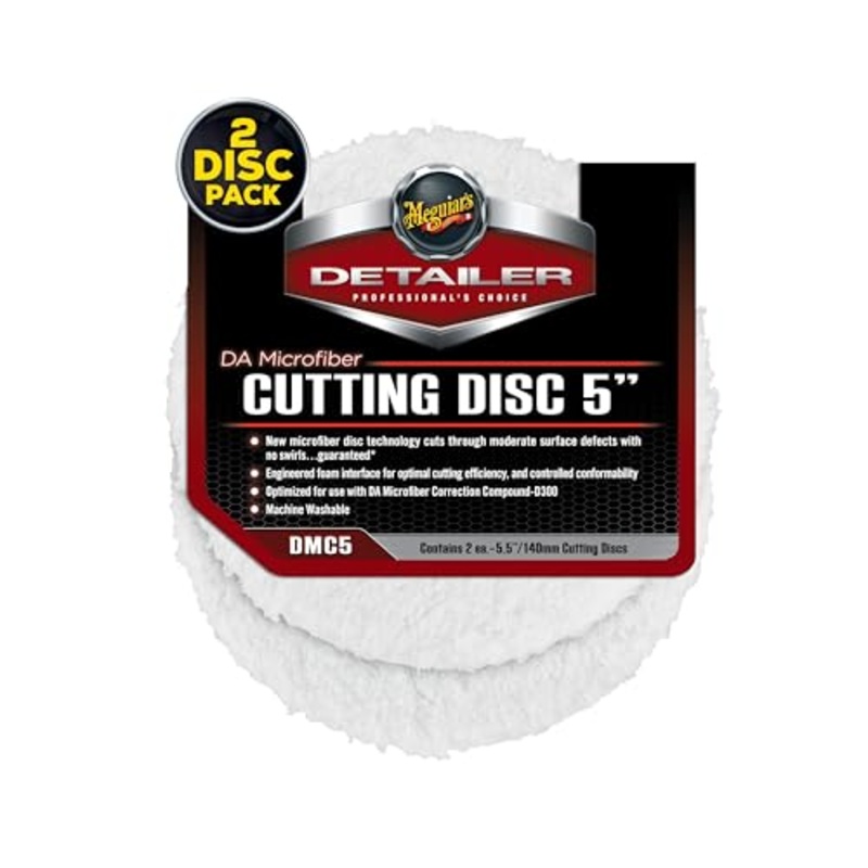 Meguiar's DA 5 Microfiber Cutting Disc, Microfiber Pads Compatible with a DA Polisher for Car Detailing, That Removes Moderate Scratches, Swirls, and Paint Defects, 2 Pack