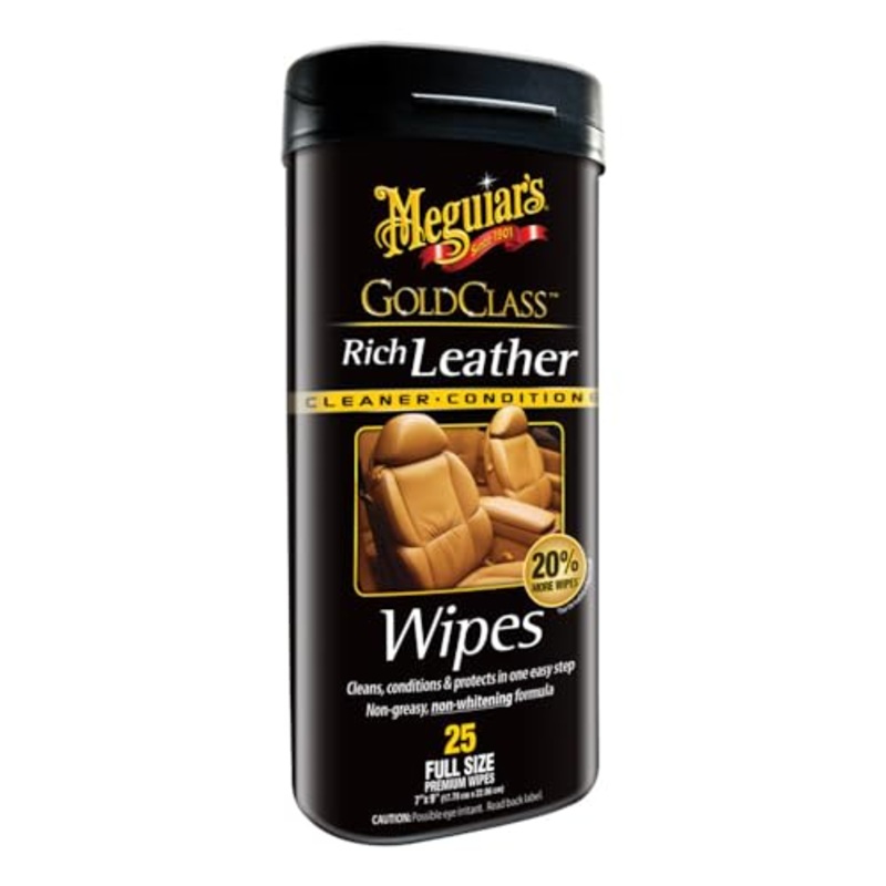 Meguiar's Gold Class Rich Leather Wipes - Leather Car Cleaning Wipes that Offer Conditioning and UV Protection, Rich Moisturizers Help Prevent Leather From Drying Out and Cracking, 30 Wipes