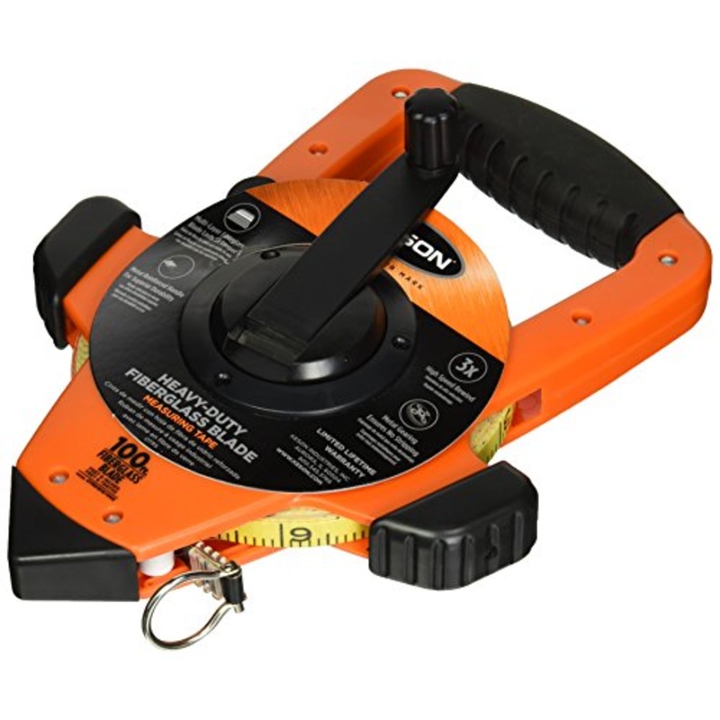 Keson OTRS1810100E Fiberglass Measuring Tape with Ring End, Speed Rewind (Graduation: ft., in, 1/8 & ft., 1/10, 1/100), 100-Foot