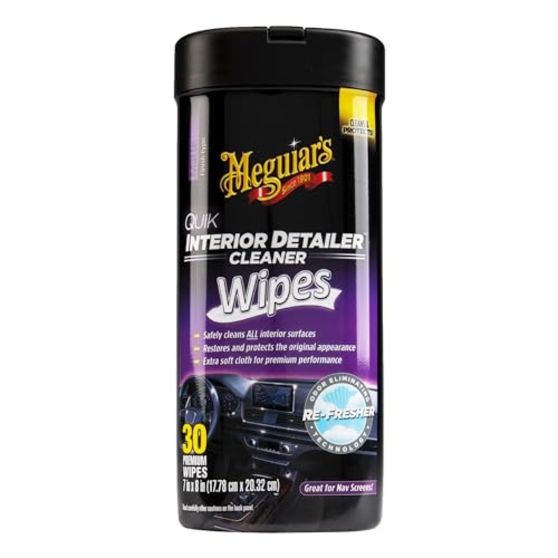 Meguiar's Quik Interior Detailer Wipes - This Non-Greasy Formula Cleans and Protects All Interior Surfaces - Easy Cleaning and Detailer, All Surface Car Wipe with UV Protection, 25 Wipes