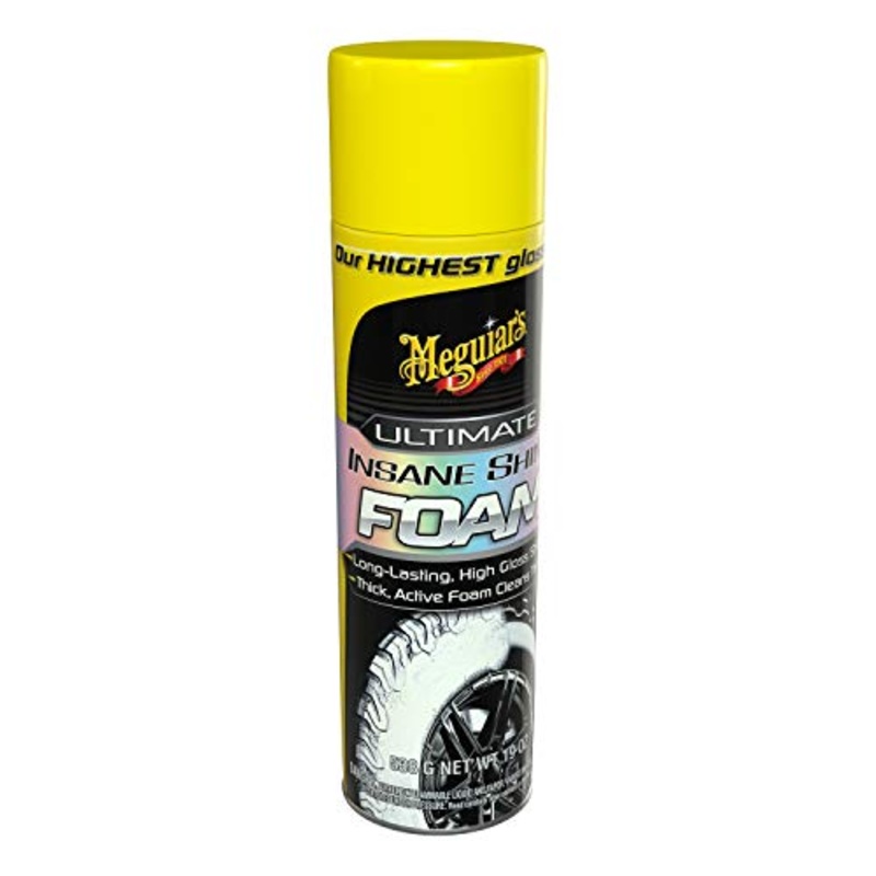Meguiar's Ultimate Insane Shine Foam - Long-Lasting Tire Shine for an Extreme Shine & Gloss, Rich, Dark & Consistent Finish, No Wiping or Rinsing Required - Cleans Grime for a Dark Shine, 19 Oz Foam