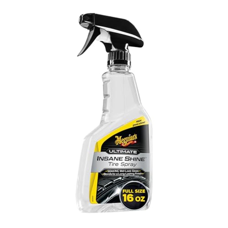 Meguiars Ultimate Insane Shine Tire Spray - Premium Tire Dressing that Delivers a Lasting High Gloss Wet Look and is Easy to Use; Advanced Tire Shine that Bonds for a Long-Lasting Finish, 24 Oz Spray