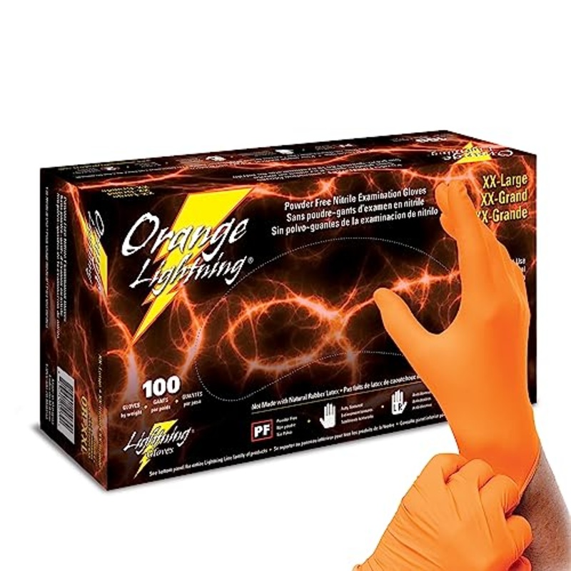 Atlantic Safety Products OR-XXL Orange Lightning Nitrile Gloves 2XL