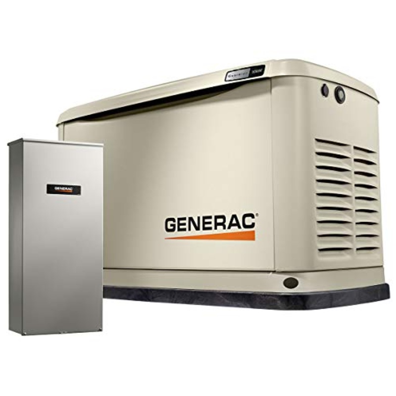 Generac Guardian 10kW Home Standby Generator with 100 Amp Transfer Switch, Durable All Aluminum, WiFi Enabled with G-Force Engine, Easy to Use, Whole House Power Backup, Smart Outage Solution - Bisque