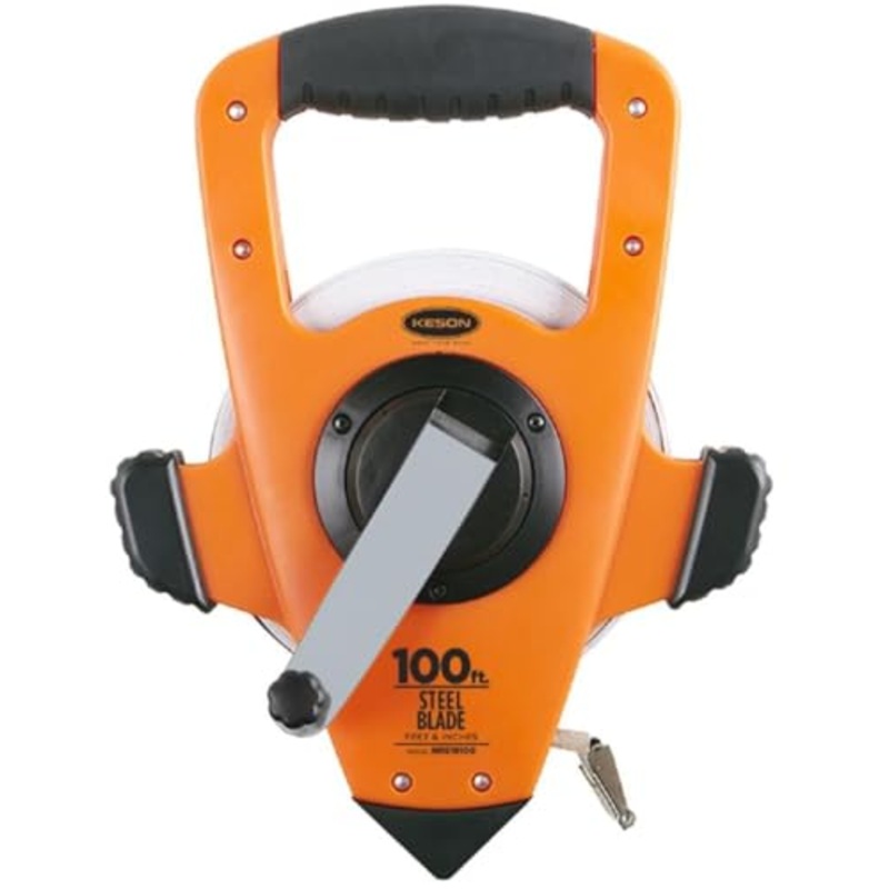 Keson NRS18100 Nylon-Reinforced Steel Blade Tape Measure, Speed Rewind (Graduations: ft., in. 1/8), 100-Foot , White