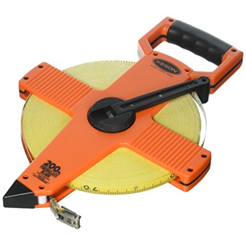 Keson OTR18M200 Open Reel Fiberglass Tape Measure Reel with Double Hook (Graduations: Ft., In., 1/8 & m, cm, 2mm), 60M / 200-Foot