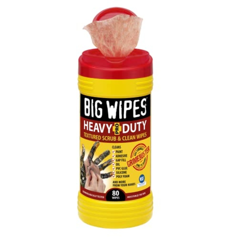 BIG WIPES Heavy Duty Industrial Textured Scrubbing Wipes, Red Top, (80 Count (Pack of 1), Heavy-Duty)