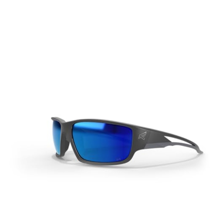 EDGE Kazbek Polarized Wrap-Around Safety Glasses, Anti-Scratch, Non-Slip, UV 400, Military Grade, ANSI/ISEA & MCEPS Compliant, 5.04" Wide (Black Frame/Aqua Precision Blue Mirror Lens)