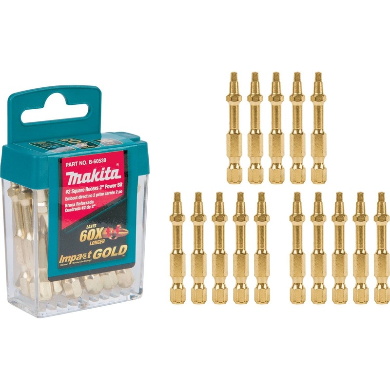 Impact GOLD #2 Square Recess 2 Power Bit, 15/pk
