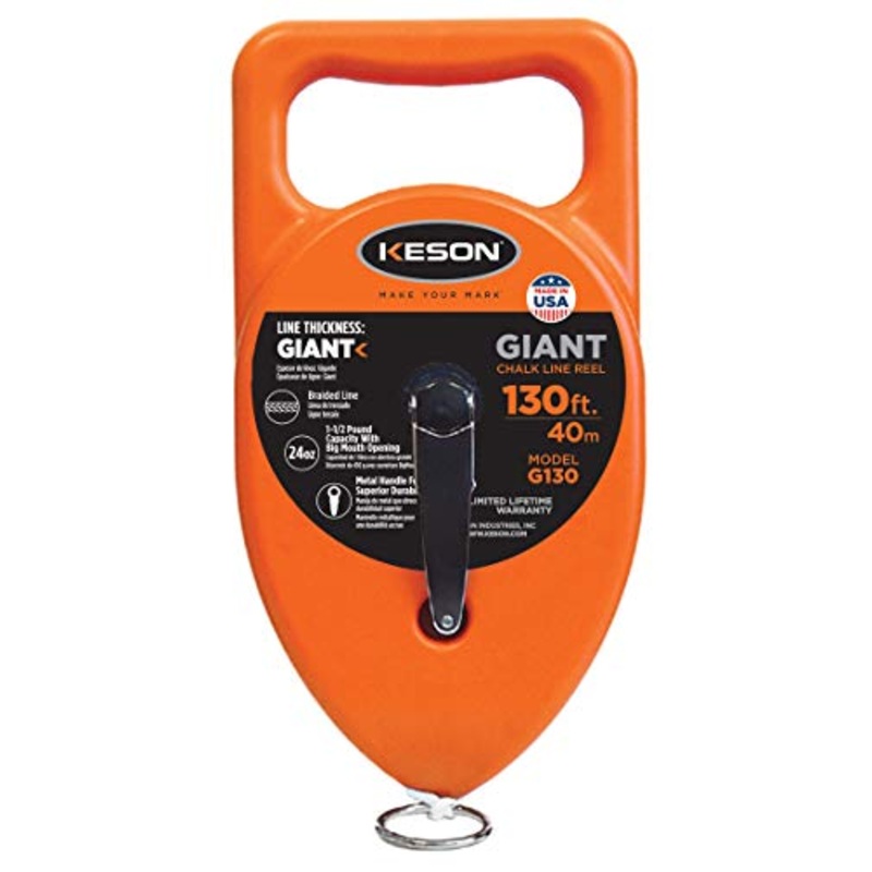 Keson G130 Giant Chalk Line Reel, 24-Ounce Chalk Capacity, 130-Foot
