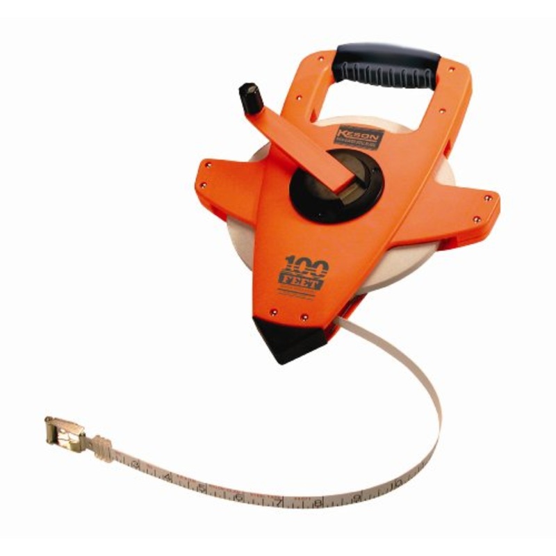 Keson NRS10100H Nylon-Reinforced Steel Blade Tape Measure, Speed Rewind (Graduations: 1/10, 1/100), 100-Foot