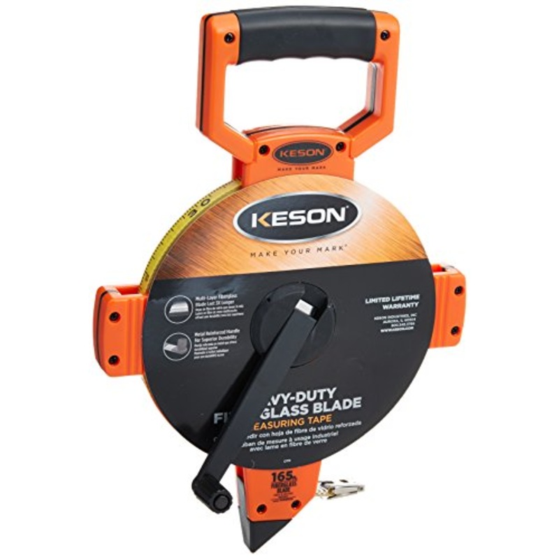 Keson OTR18M165 Open Reel Fiberglass Tape Measure Reel with Double Hook (Graduations: ft., in., 1/8 & m, cm, 2mm), 50M/165-Foot