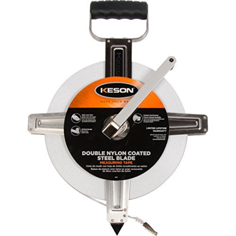 Keson SNR10100H Nylon-Reinforced Steel Blade Tape Measure with Stainless Steel Housing with Hook End (Graduations: ft, 1/10, 1/00), 100-Foot