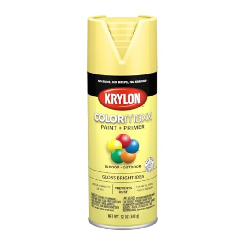 Krylon K05507007 COLORmaxx Spray Paint and Primer for Indoor/Outdoor Use, Gloss Bright Idea Yellow 12 Ounce (Pack of 1)