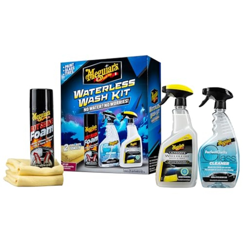 Meguiars Waterless Wash Kit - This Premium Car Detailing Kit Gently Removes Dirt and Grime, Adds Shine and Protects Several Surfaces on Your Car Without Water  Get Amazing Results Detailing Anywhere