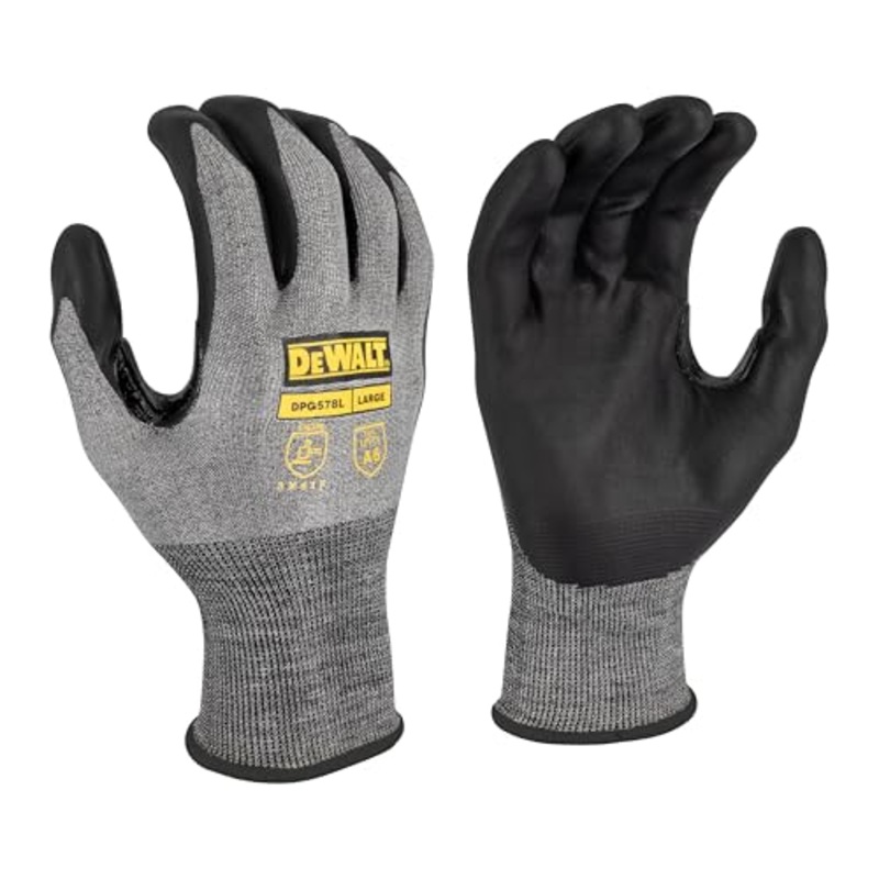 DEWALT DPG578 Foam Nitrile A6 Cut Resistant Glove for Outdoor Work, Construction and General Purpose - Size L - Pack of 12