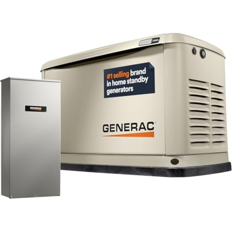 Generac Guardian 14kW Home Standby Generator with 100 Amp Transfer Switch, Durable All Aluminum, WiFi Enabled with G-Force Engine, Easy to Use, Whole House Power Backup, Smart Outage Solution - Bisque