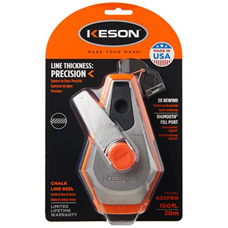 Keson K3XPRO Precision String Chalk Line Reel with 3X1 Rewind, 100-Foot