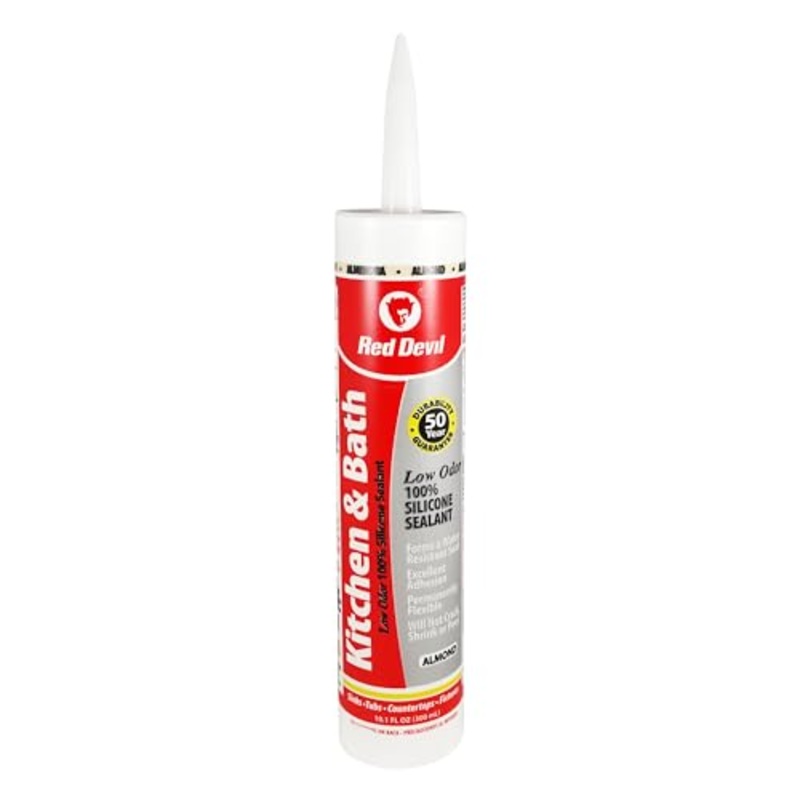 Red Devil 083620 Kitchen & Bath Low Odor 100% Silicone Sealant, A Water-Resistant Adhesive for Creating A Protective Barrier Against Moisture, 10.1 oz. Tube, Almond, 12-Pack