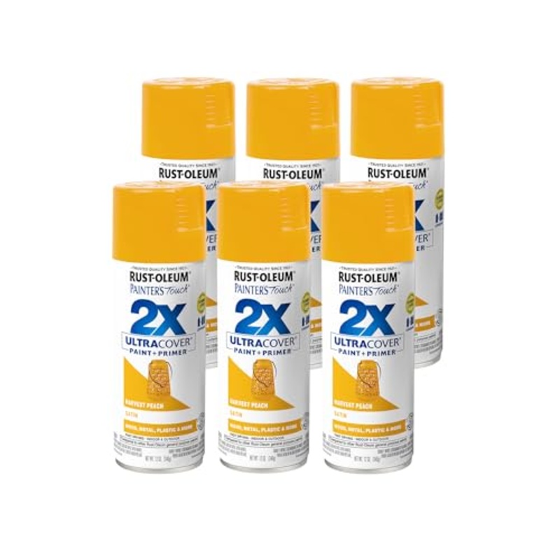 Rust-Oleum 366993-6PK Painter's Touch 2X Ultra Cover Spray Paint, 12 oz, Satin Harvest Peach, 6 Pack