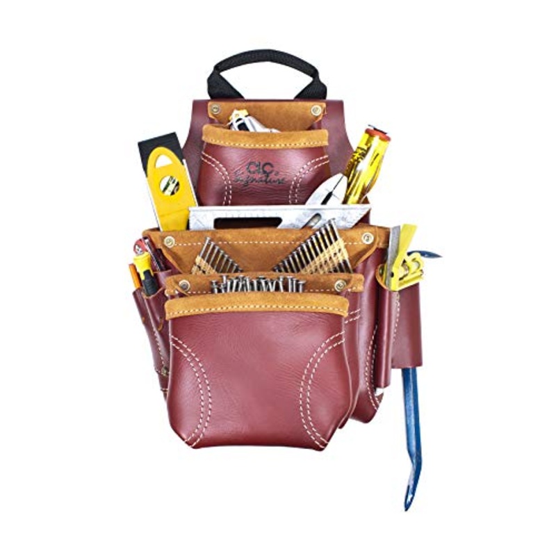 [ USED ]CLC Custom Leathercraft 21687 Signature Elite Heavy Duty Leather Nail & Tool Bag, 9 Pocket