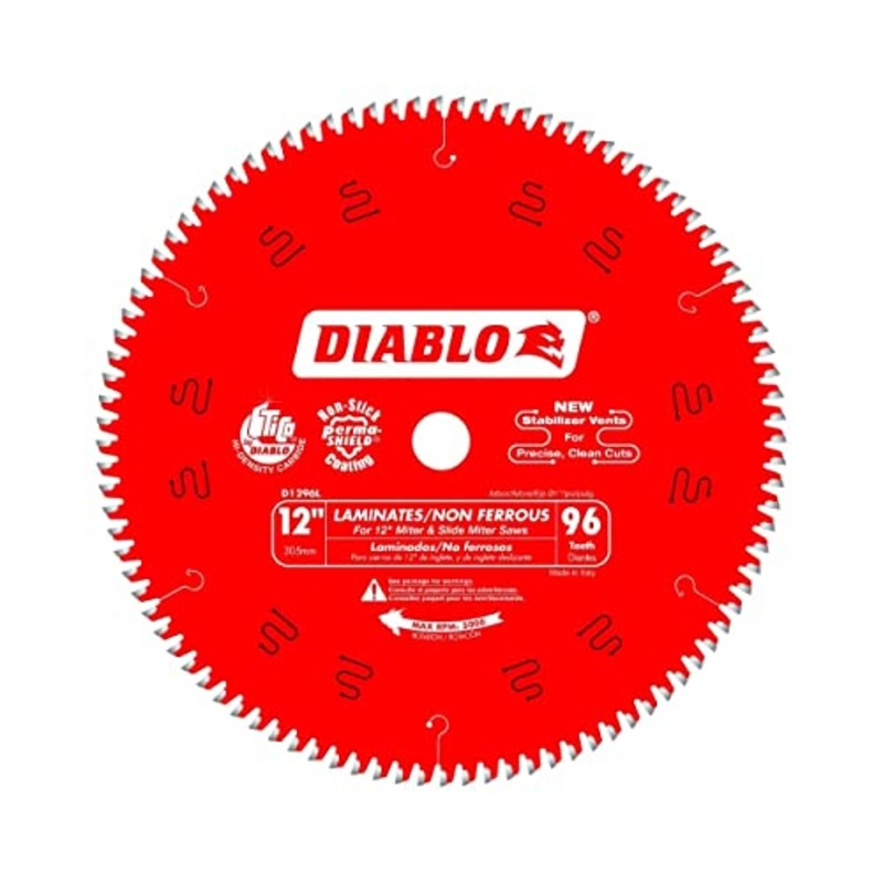 [ USED ]Diablo Saw Blade for Laminates and Non-Ferrous Metals - 12" Diameter, 96 TCG Teeth, 1" Arbor, .098" Kerf, 5 Hook Angle, .071" Plate, 5000 Max RPM - D1296L