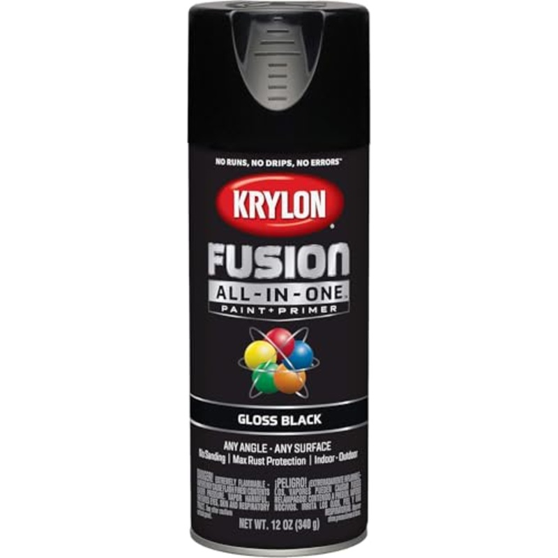12 oz Krylon K02702007 Black Fusion All-In-One Paint & Primer Spray Paint, Gloss