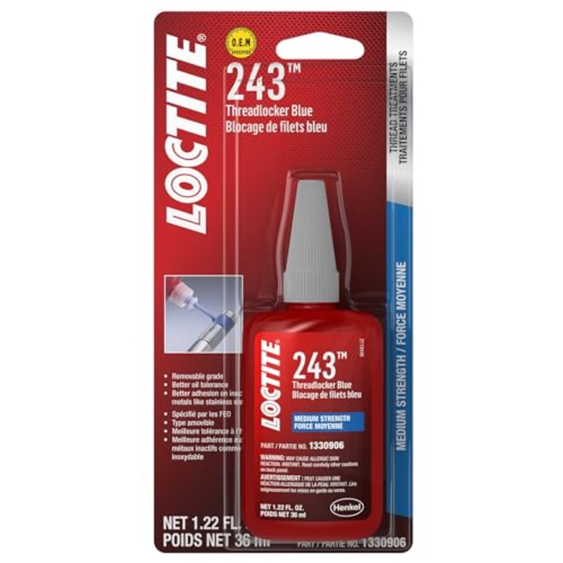 LOCTITE 243 Automotive Threadlocker Blue - Medium Strength Thread Lock, General Purpose, Oil Tolerant - 36 ml, 1 Pack