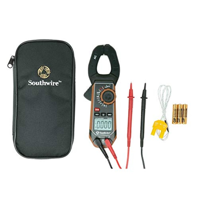 [ USED ] Southwire 21510N clamp meter; third-hand test probe holder; 400A AC current range; CAT III 600V safety rating; built-in non-contact voltage detector; 5 year warranty; Black Brown