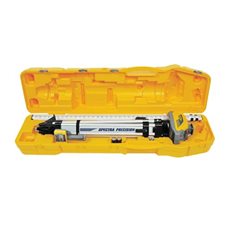 [ USED ] Spectra Precision LL100N-1 Laser Level Kit with HR320 Receiver and Clamp, 15' Grade Rod (Tenths), Tripod, and System Case , Yellow