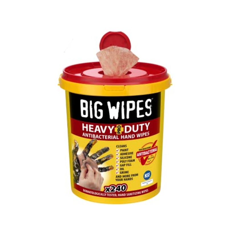 "BIG WIPES HEAVY DUTY PRO+ 240 WIPE BUCKET HEAVY DUTY TEXTURED SCRUB & CLEAN WIPES"