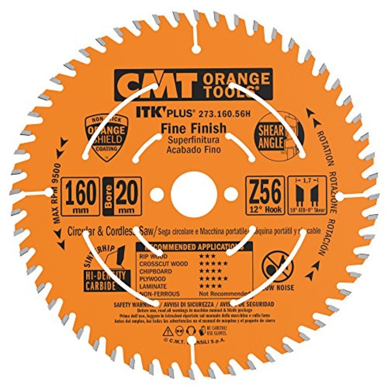 CMT Orange Tools 273.160.56H ITK Plus FINE Finish Saw Blade HW 160X1.8/1.2X20(+16) Z=56 A