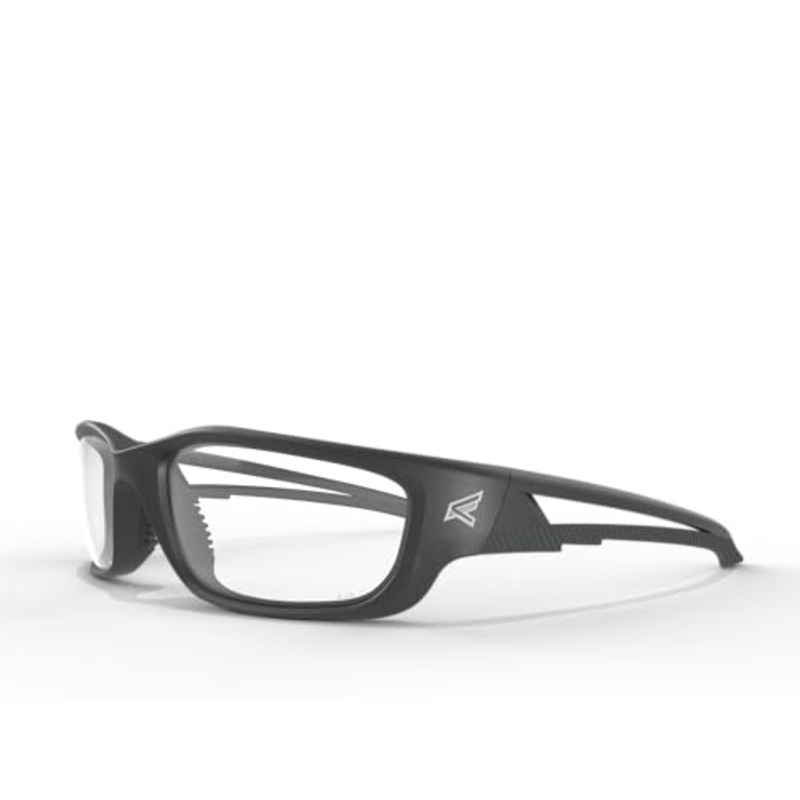 EDGE SK-XL111VS Kazbek XL Wrap-Around Safety Glasses, Anti-Scratch, Non-Slip, UV 400, Military Grade, ANSI/ISEA & MCEPS Compliant, XL Wide Fit, Black Frame/Clear Lens