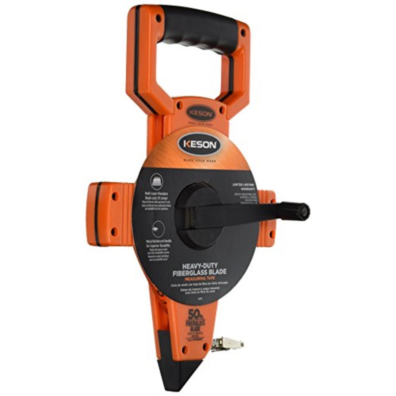 Keson OTR10M50 Open Reel Fiberglass Tape Measure Reel with Double Hook (Graduations: 1/10, 1/100 & m, cm, 2mm), 15M / 50-Foot