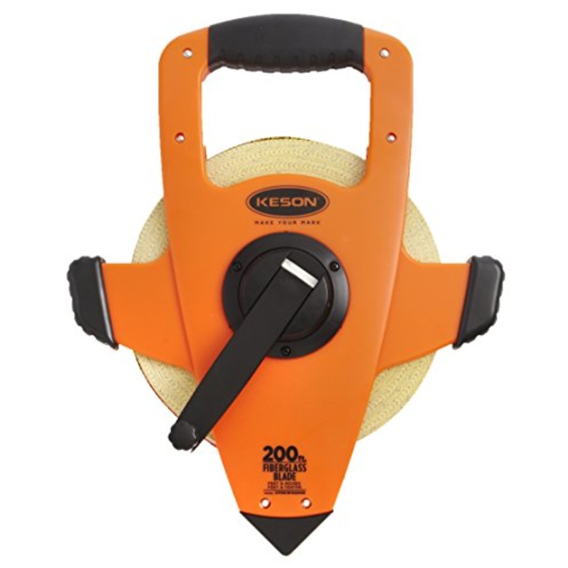 Keson OTRS1810200E Fiberglass Measuring Tape with Ring End, Speed Rewind (Graduation: ft., in, 1/8 & ft., 1/10, 1/100), 200-Foot