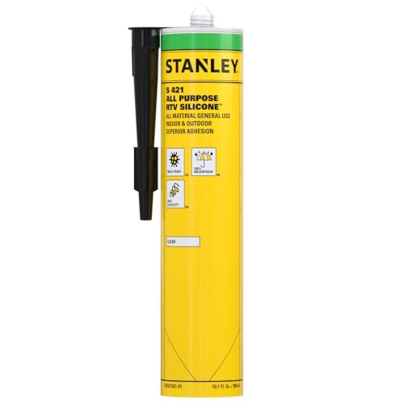 Stanley All Purpose RTV Silicone Sealant - 1x10.1 fl. oz. Translucent, Window and Door Caulk,%100 Silicone Waterproof and Flexible Sealar for Kitchen & Bathroom, Cartridge, 1 Pack