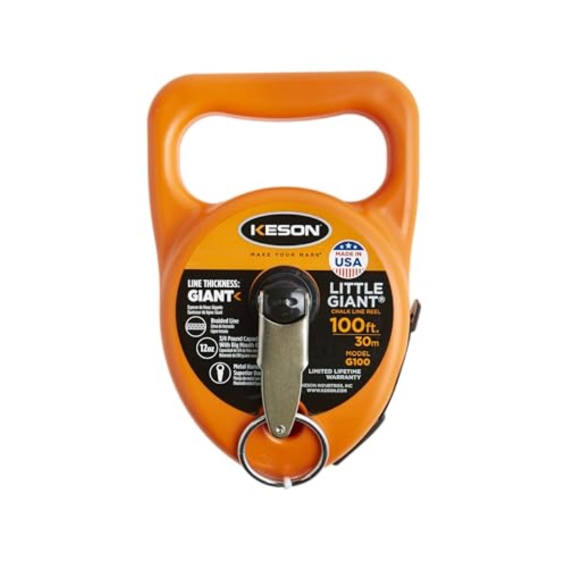 Keson G100 Little Giant Chalk Line Reel, 12-Ounce Chalk Capacity, 100-Foot