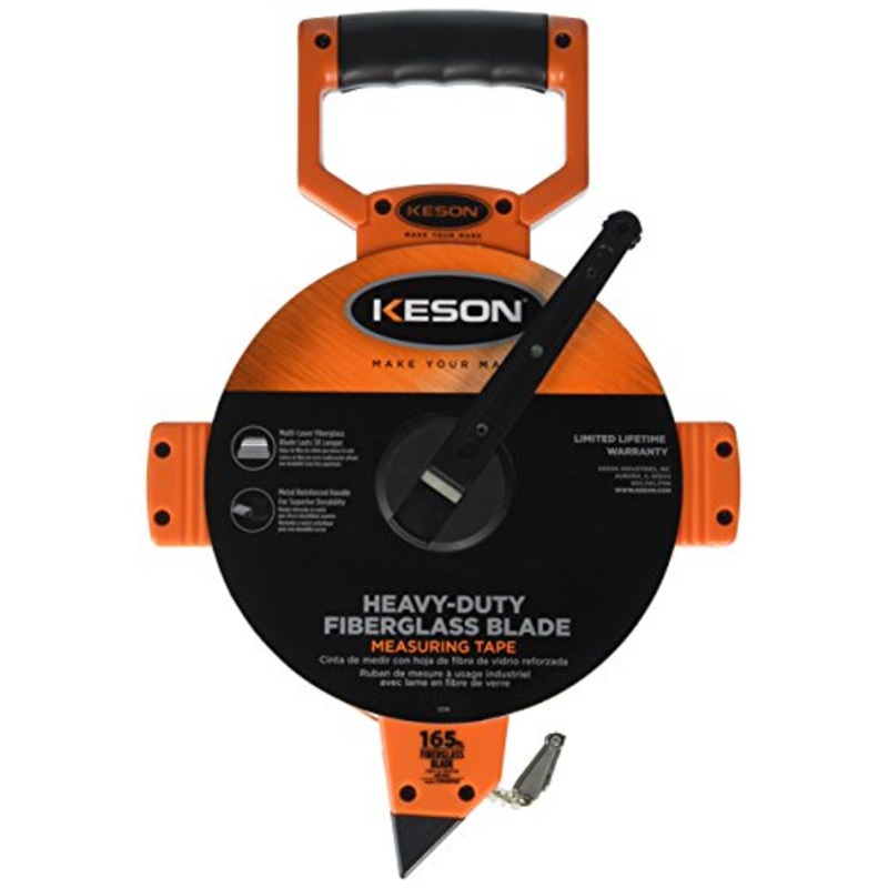 Keson OTR10M165 Open Reel Fiberglass Tape Measure Reel with Double Hook (Graduations: 1/10, 1/100 & m, cm, 2mm), 50M/165-Foot