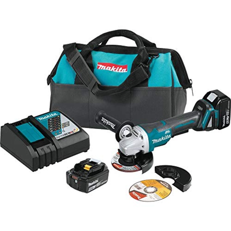Makita XAG11T 18V LXT Lithium-Ion Brushless Cordless 4-1/2 / 5" Paddle Switch Cut-Off/Angle Grinder Kit, with Electric Brake (5.0Ah)