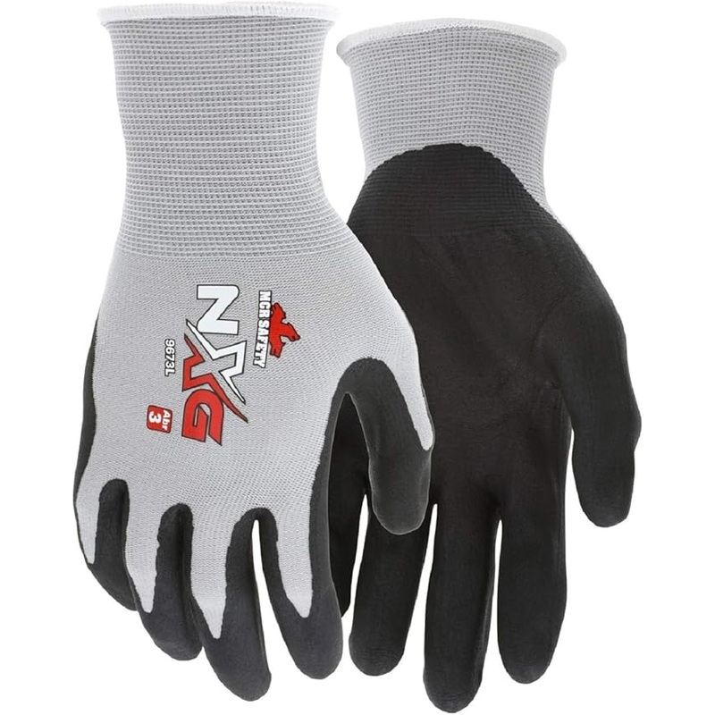 MCR Safety 9673 NXG 13 Gauge Gray Nylon Black Nitrile Foam Coated Palm, Work Gloves (12 Pair) (Large)