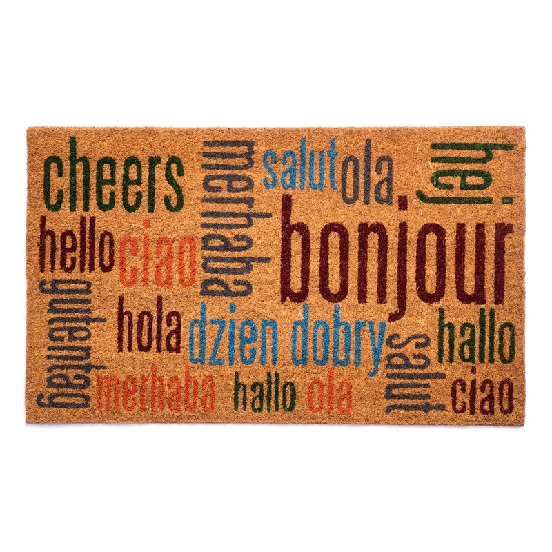 Notrax | C12S1830HW | Notrax Multi-Lingual Hello, Vinyl-Backed Natural Coir Doormat, Entry Mat for Indoor or Outdoor Use, 18"x30", C12 (C12S1830HW)